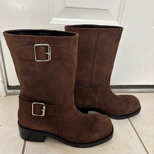 Zara NWT Brown Leather Buckle Boots